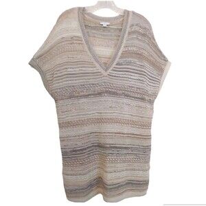 J. JILL Women V-neck Sweater  Cream Tan Knit Short Sleeve Size XL